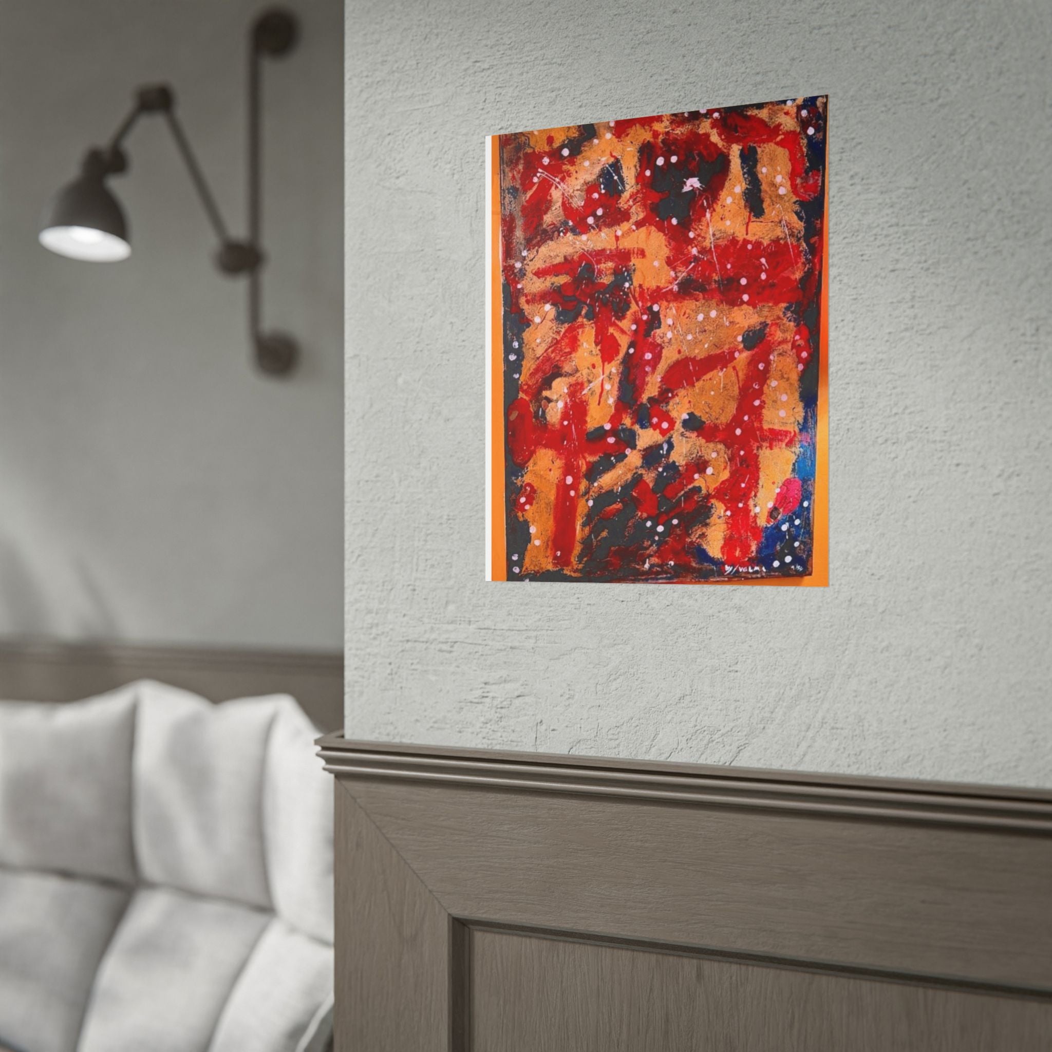 Abstract Expressionist Rolled Poster — Bold Red & Gold Modern Wall Art