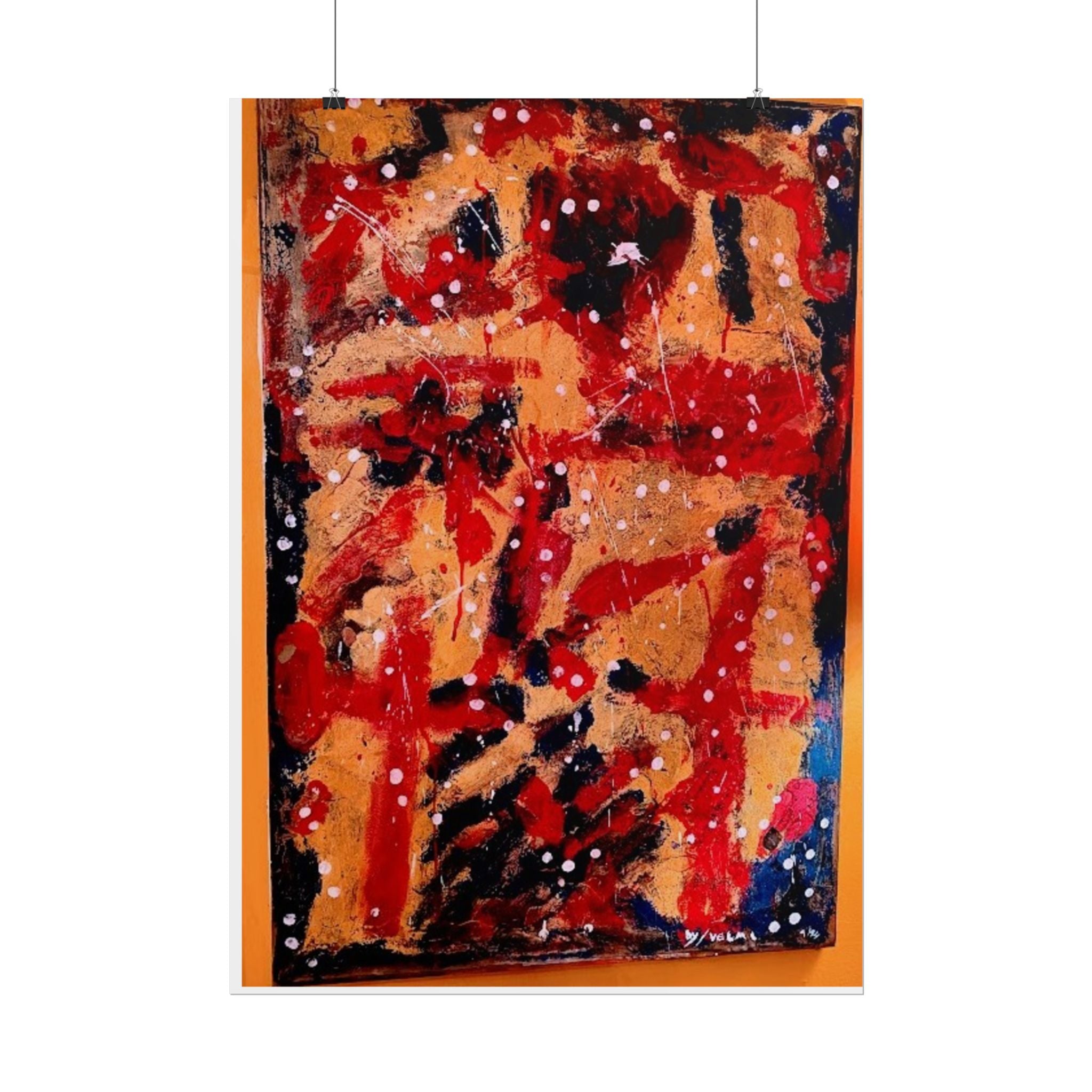 Abstract Expressionist Rolled Poster — Bold Red & Gold Modern Wall Art