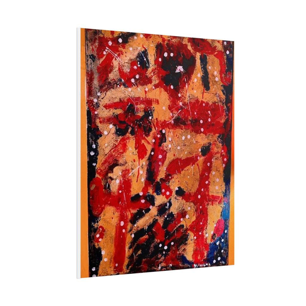 Abstract Expressionist Rolled Poster — Bold Red & Gold Modern Wall Art