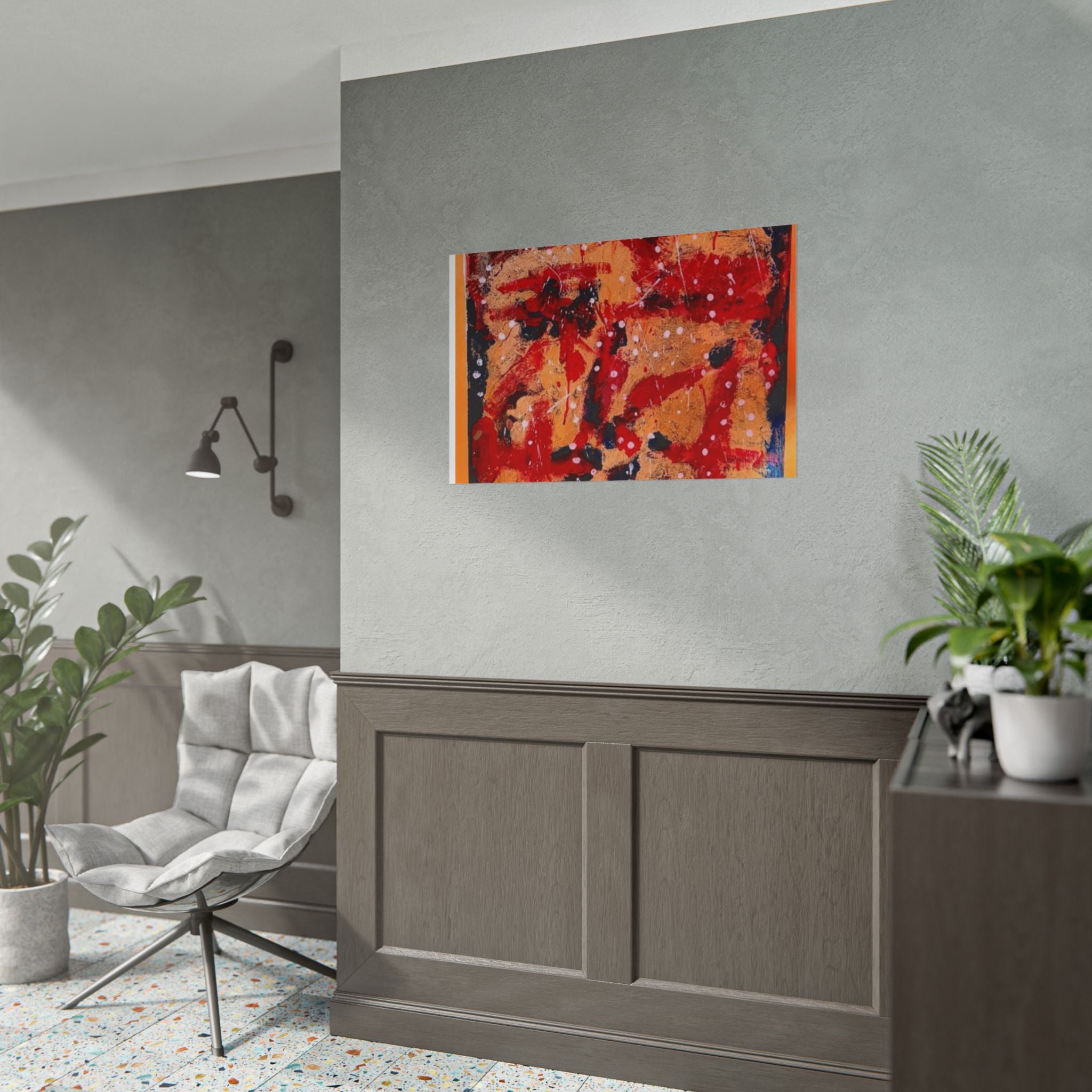 Abstract Expressionist Rolled Poster — Bold Red & Gold Modern Wall Art