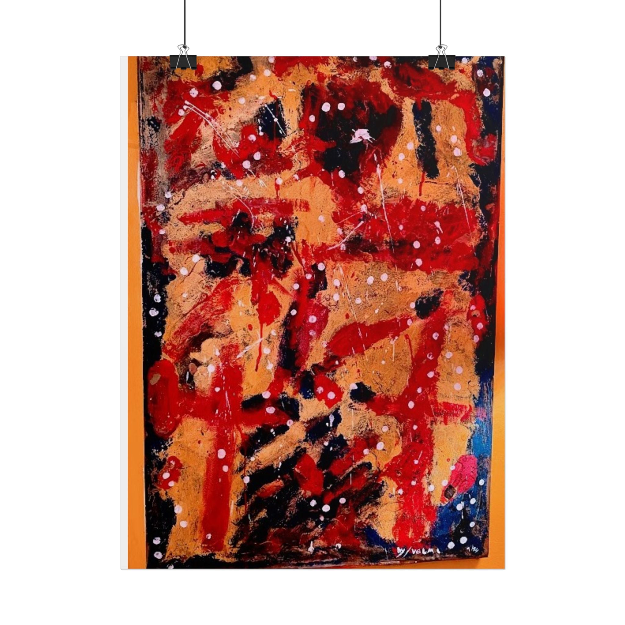 Abstract Expressionist Rolled Poster — Bold Red & Gold Modern Wall Art