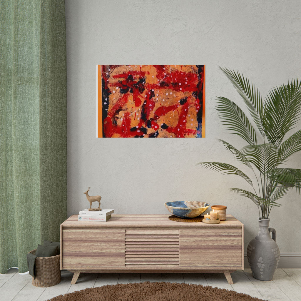 Abstract Expressionist Rolled Poster — Bold Red & Gold Modern Wall Art